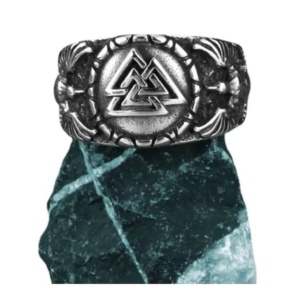 K-KED Nordic Viking Odin Crow Vintage Triangle Rune Stainless Steel Rings Size 7-13-9