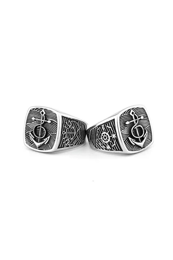 Nordic Viking Versatile Pirate Anchor Compass Stainless Steel Rings Sizes 7-13-7