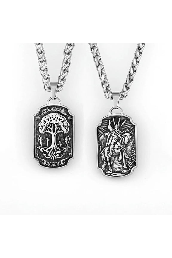 Nordic Viking Warrior Horse Life Tree Hip Hop Stainless Steel Pendant Necklace