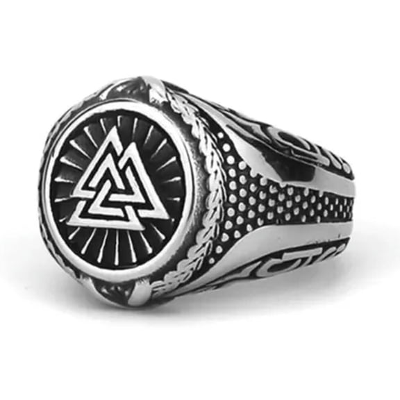 K-KED Nordic Vintage Viking Triangle Rune Men's Stainless Steel Rings Sizes 7-13-13