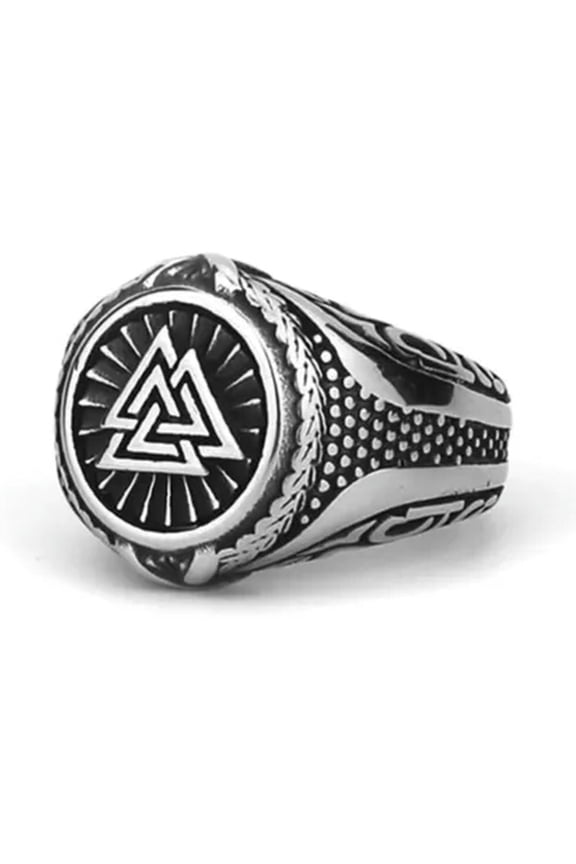 Nordic Vintage Viking Triangle Rune Men's Stainless Steel Rings Sizes 7-13-13