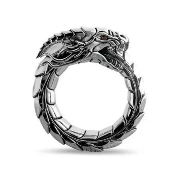 K-KED Norwegian Mythology Dragon Rings Mens Hip Hop Band Vintage Amulet Ring Size 6-12-01# Silver-12