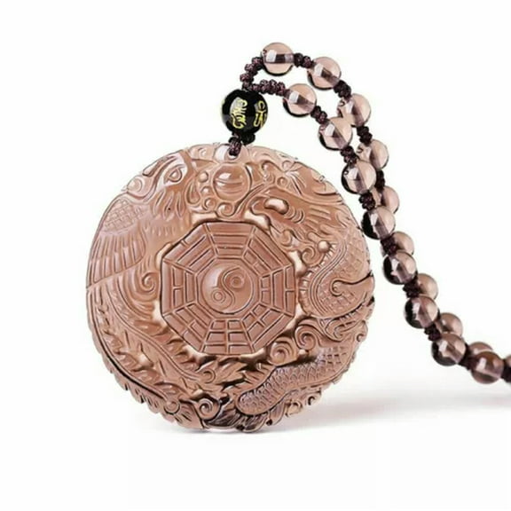K-KED Obsidian Crystal Dragon Phenix Yingyang Necklace Pendant with Bead Chain-ice obsidian