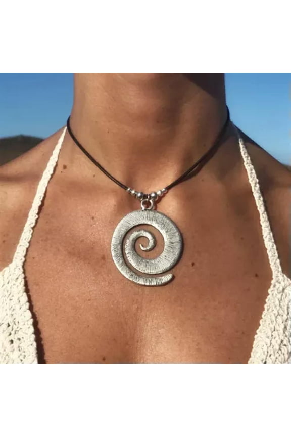 Ocean Wave Silver Pendant Necklace Sea Beach Boho Surf Jewelry