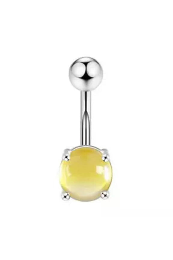Opal Belly Navel Button Ring Stainless Steel Bar Barbell Body Piercing Jewelry-Yellow