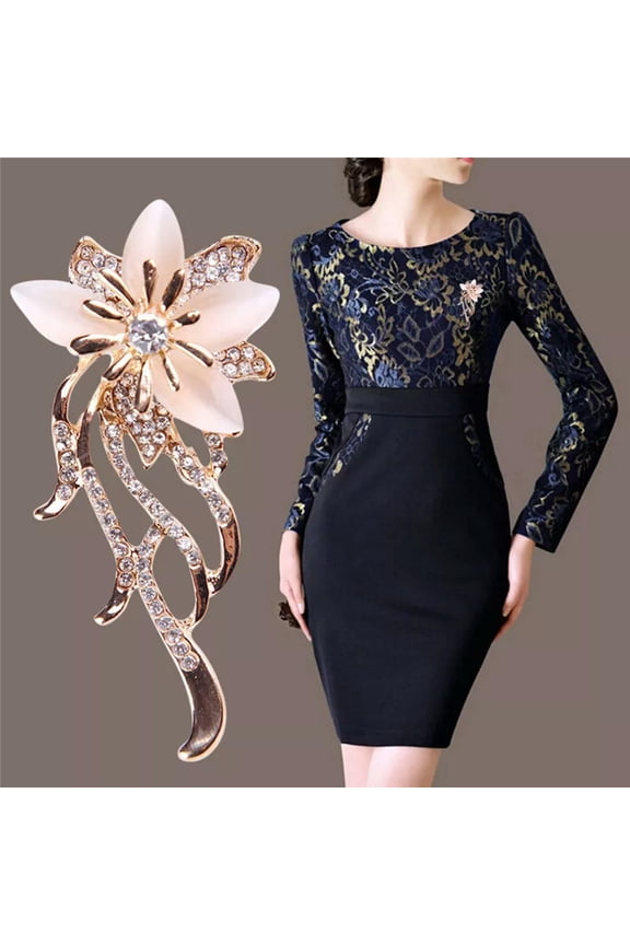Opal Flower Brooch Rhinestone Crystal Brooch Pin Wedding Party Women's JeweU-qy_