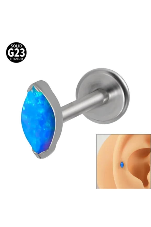 Opal Gem Flat Back Lip Studs Labret Monroe Tragus Helix Cartilage Earrings-NO 12-6MM