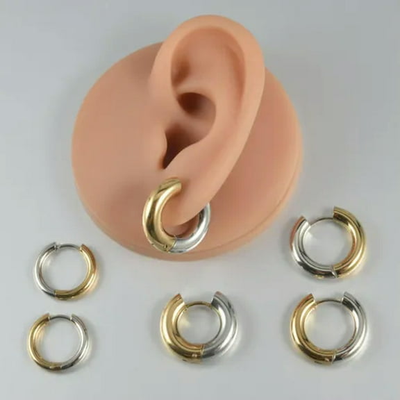 K-KED PAIR Men Women Thick Huggie Hoop Earrings Fake Ear Plug Stainless Steel Piercing-Gold&Silver-5mm-1pair