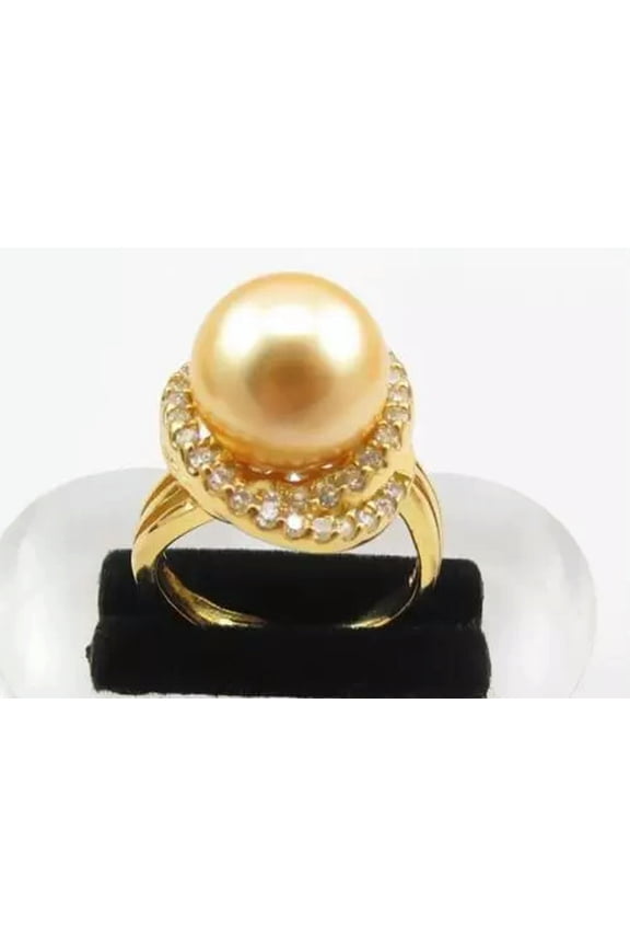 PERFECT AAA++ 11-12MM SOUTH SEA AKOYA GENUINE GOLD PEARL RING SIZE 8