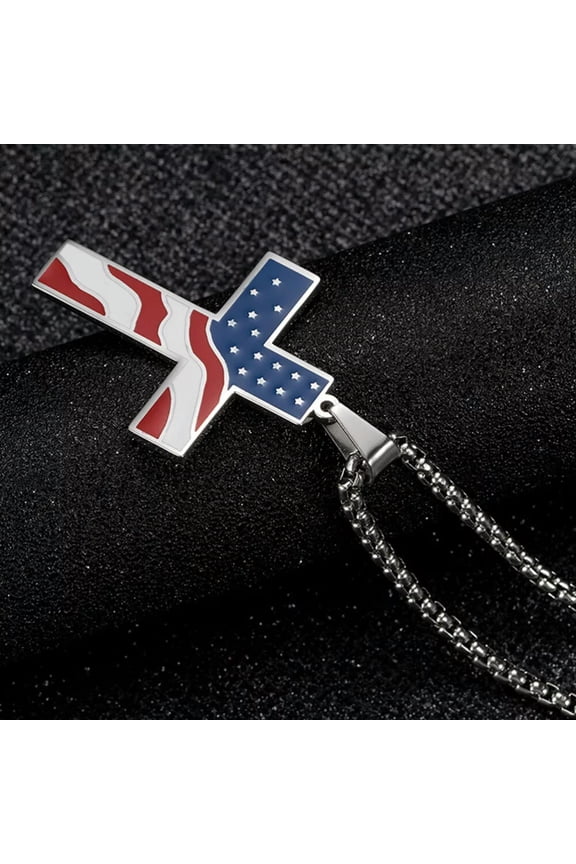 Patriotic Cross Pendant Necklace Usa Flag Neck Jewerly Men Patriotic Jewerly