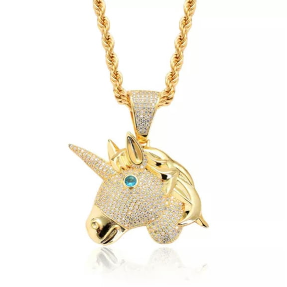 K-KED Pendant Necklace for Men or Women Rhinestone Unicorn Delicate Jewelry High Quality Gift-Gold