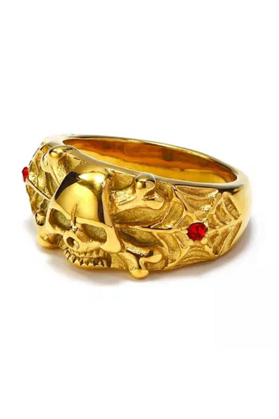 Personality Skull Head Micro Diamond Punk Men's Stainless Steel Rings Size 7-13-9-Red