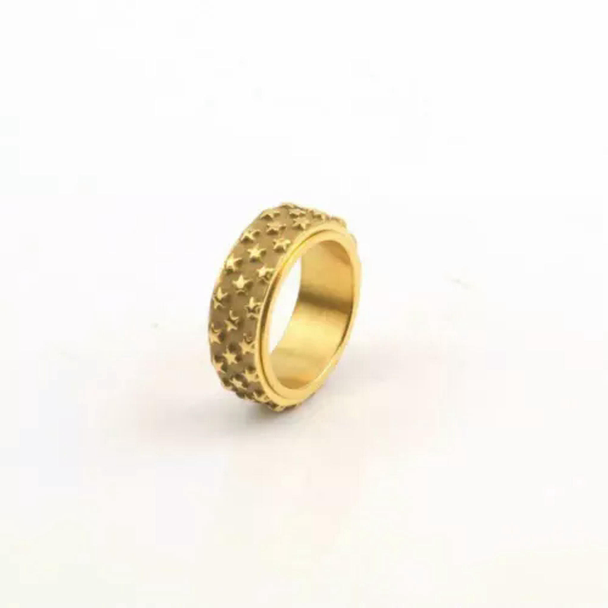 Gold Rotating Rings K-KED Personality Trendsetter Stainless Steel Star Rotating Rings Size ...