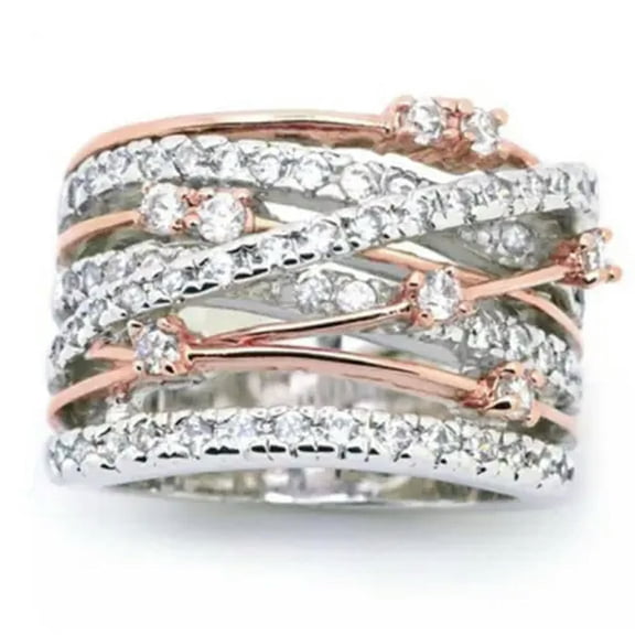 K-KED Personalized Rose Gold Silver Crystal Cross Ring Women Party Delicate Jewelry Gift Sz5-12-9-Rose Gold