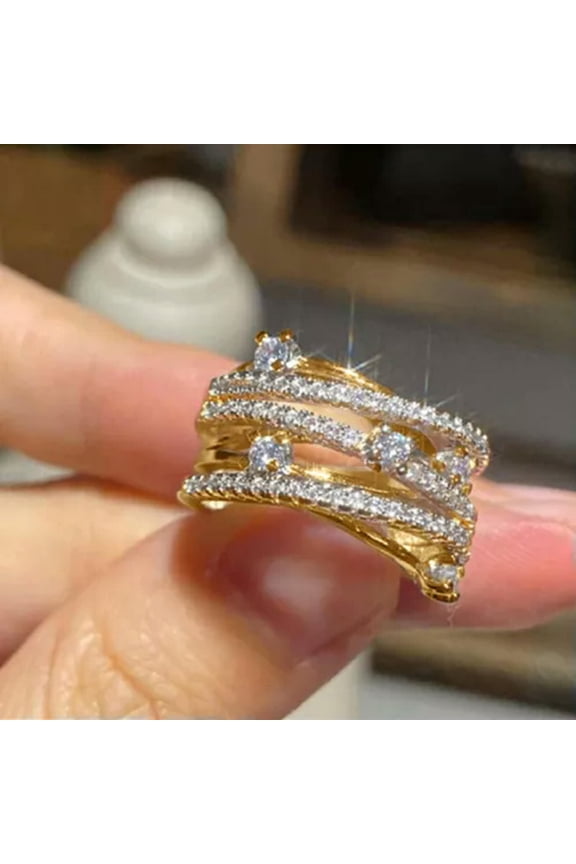 Personalized Women Wedding Ring Two Tone 925 Silver Filled Delicate Jewelry Sz 6-10-6-Golden