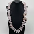 thumbnail image 1 of K-KED Pink Rose Quartz Rough Raw Necklace Rose Gold Plated CZ Pave Bowknot Connector, 1 of 8