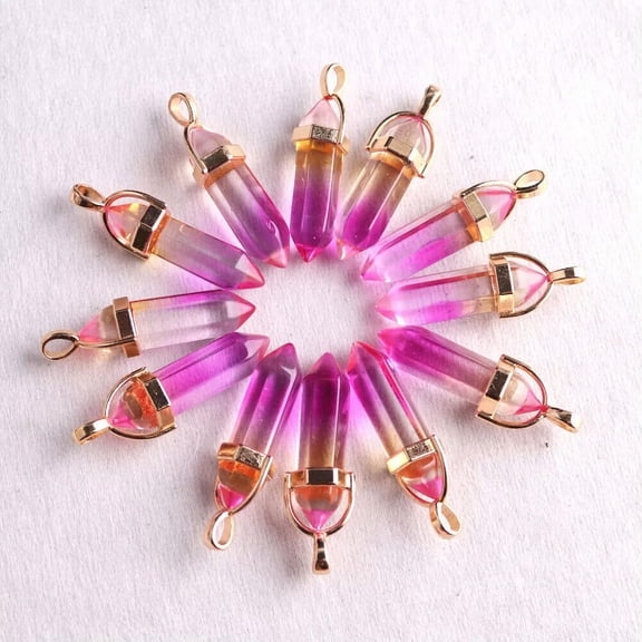 K-KED Pink Yellow Crystal Glass 50pcs Hexagonal Column Stone Pendants for Jewelry