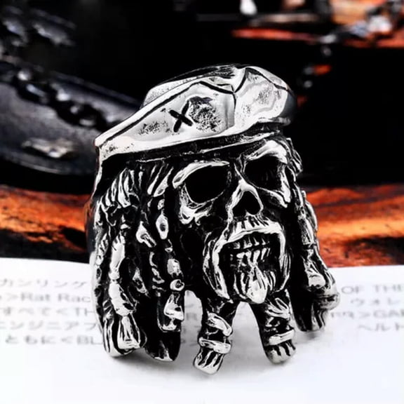 K-KED Pirate Captain Gothic Skull Ring Stainless Steel Captain Jack Skull Delicate Jewelry Ring-7
