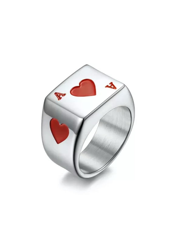 Poker Ace Lucky Signet Rings Stainless Steel Heart Ace Men's Vintage Biker Ring-8