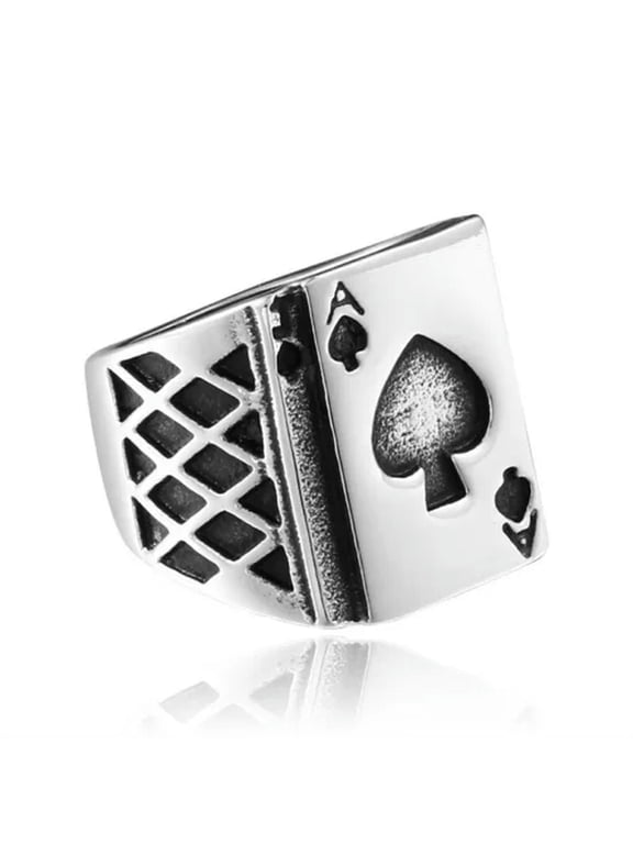 Poker Blackjack J&Ace Ring Stainless Steel The 21 Point Poker Lucky Spade Ring-10
