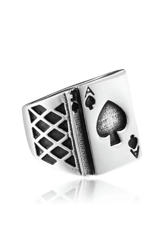 Poker Blackjack J&Ace Ring Stainless Steel The 21 Point Poker Lucky Spade Ring-9