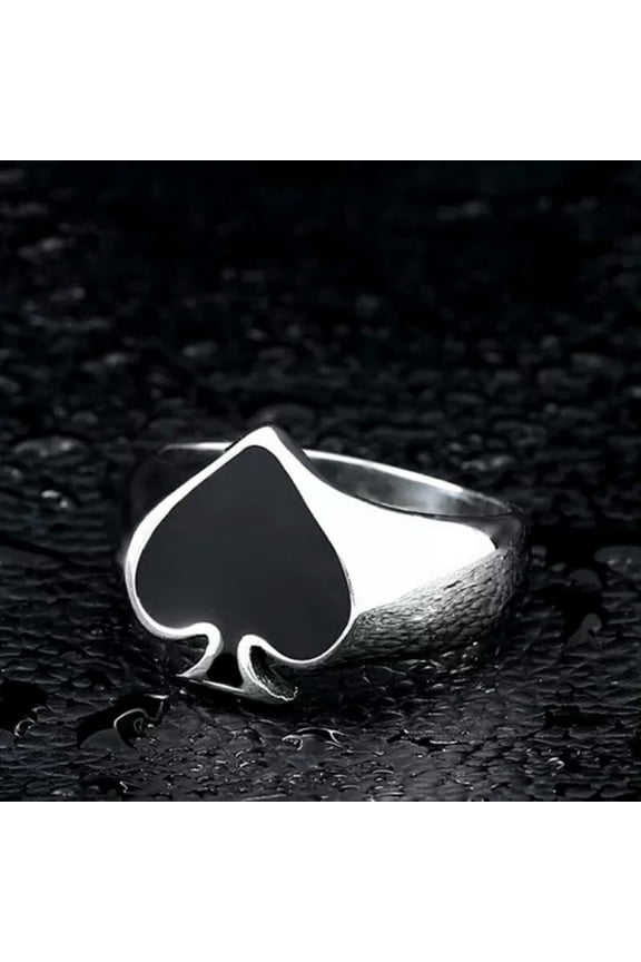 Poker Spade Diamond Heart Club Pattern Ring Stainless Steel Lucky Ring Men Women-10-Spade