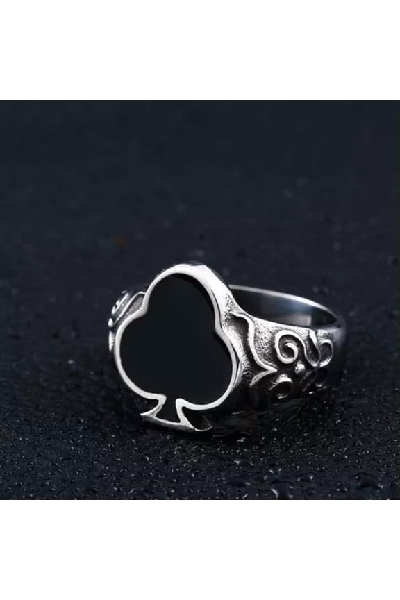 Poker Spade Diamond Heart Club Pattern Ring Stainless Steel Lucky Ring Men Women-11-Club