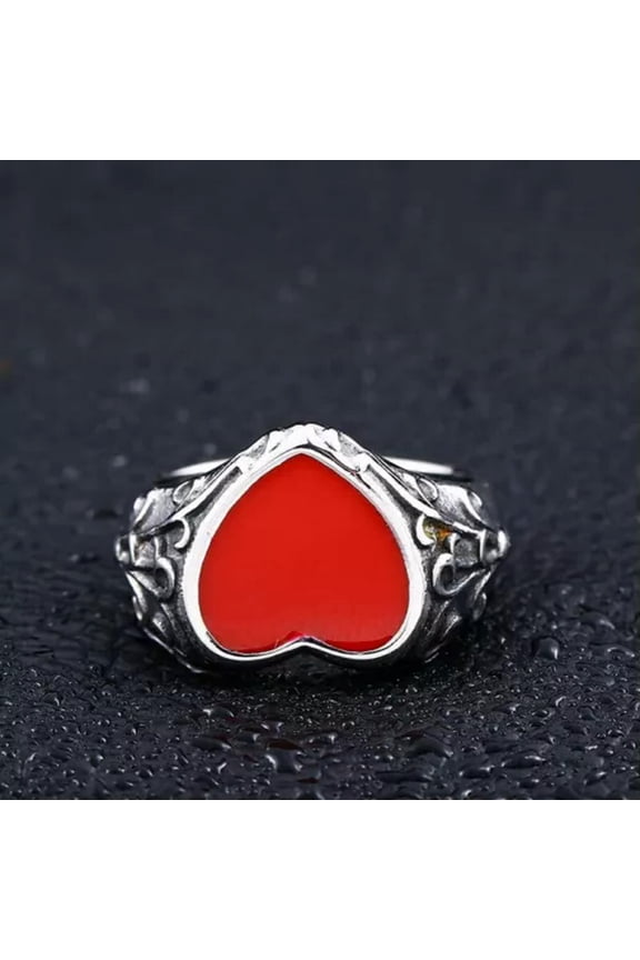 Poker Spade Diamond Heart Club Pattern Ring Stainless Steel Lucky Ring Men Women-12-Heart