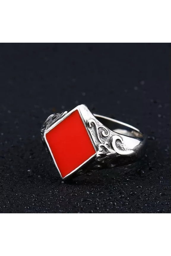 Poker Spade Diamond Heart Club Pattern Ring Stainless Steel Lucky Ring Men Women-7-Diamond