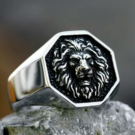 K-KED Powerful Royal Lion Hexagon Signet Ring Stainless Steel Biker Delicate Jewelry Punk Ring-7