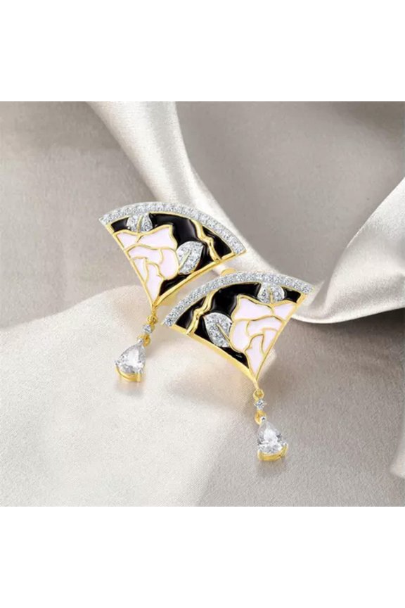 Pretty 18k Yellow Gold Plated Drop Earring Cubic Zirconia Wedding Delicate Jewelry A Pair-Gold