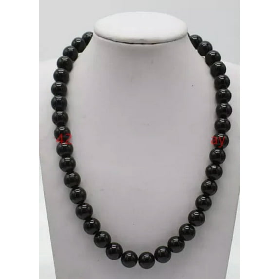 K-KED Pretty 6/8/10/12mm Natural Multicolor Gemstone Round Beads Necklace 18" AAA+-12mm-Black Agate