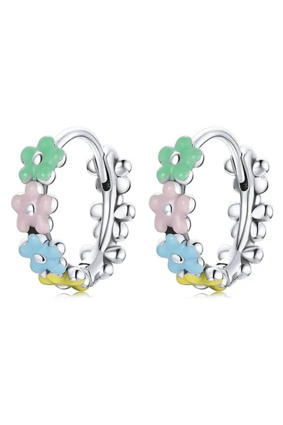 Pretty Flower Women Gifts 925 Silver Hoop Earrings Wedding Party Delicate Jewelry A Pair-Silver