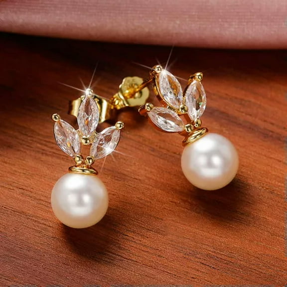 K-KED Pretty Yellow Gold Filled Engagement Drop Earrings Women White Pearl Jewelry-Gold