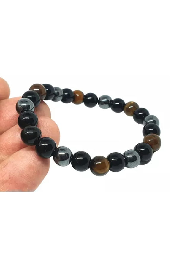 Protection Bracelet Triple Hematite Obsidian Tigers Eye Original Gemstone 8mm