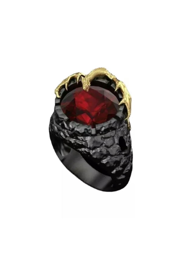 Punk Gothic Rock Personality Gold Black Dual Color Ruby Dragon Rings Size 7-13-7