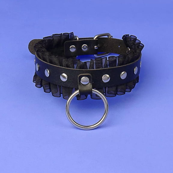 K-KED Punk Lace Suspender Leather Collar Pu Leather Flat Rivet Necklace Choker