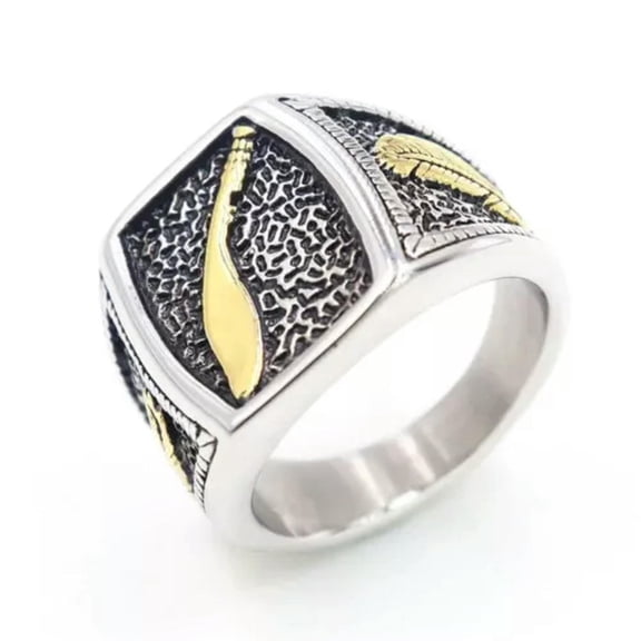 K-KED Punk Personalized Stainless Steel Sickle Feather Design Rings Size 7-14