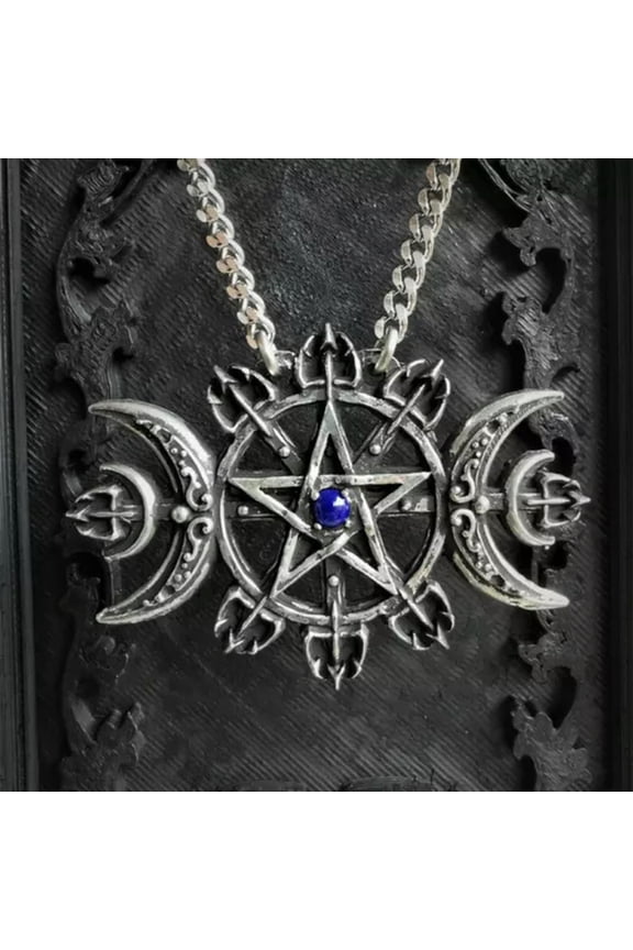 Punk Vintage Style Pentagram Pendant Necklace for Men Women Gothic Delicate Jewelry Gift-3# Pentagram Moon Crystal