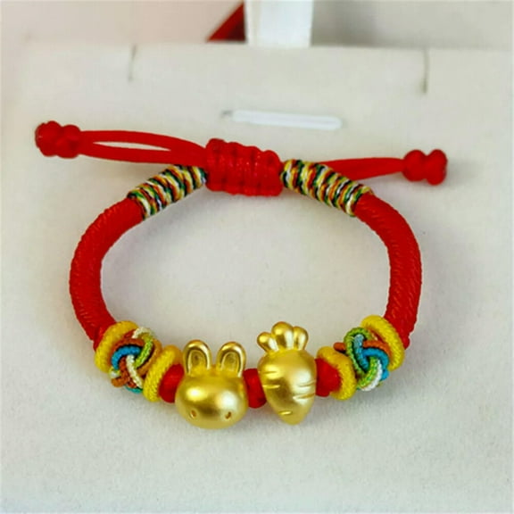 K-KED Pure 24K Yellow Gold Bracelet For Women 3D Rabbit Carrot Red String Fit Baby