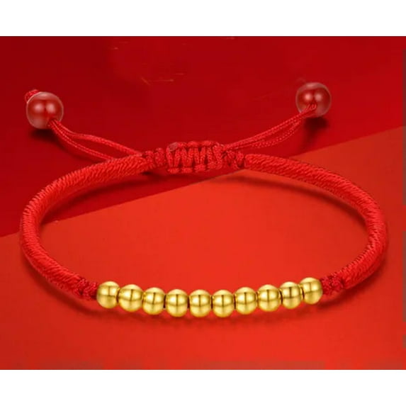 K-KED Pure 24K Yellow Gold Bracelet For Women 4mm Polish Bead Red String Handmade Link-1PCS Bead