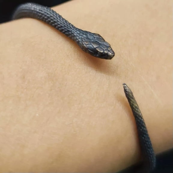 K-KED Pure Copper Snake Shaped Bracelet Open Style Bracelet Black Snake Accessory
