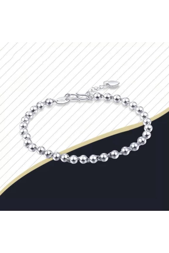 Pure Platinum 950 Bracelet Women Fine Pt950 3mm/3.5mm Polish Beaded Link Chain-7-7.5inch-3.5mm-5.9-6.0g