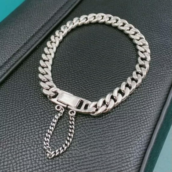 K-KED Pure Real S925 Sterling Silver Bracelet 8mm Curb Link Tassel Cuban Chain -20cm/7.87inch-30-32g