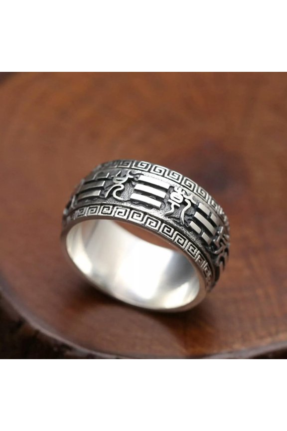 Pure S925 Sterling Silver Band Men Gift Taoist Mantra Pattern Turn Ring 11g