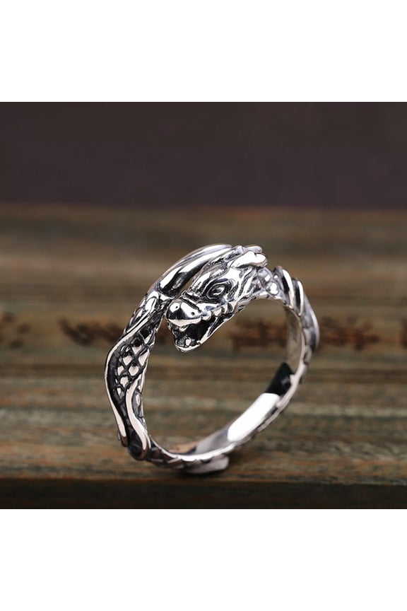 Pure S925 Sterling Silver Band Men Women Lucky Special Dragon Open Ring 5g
