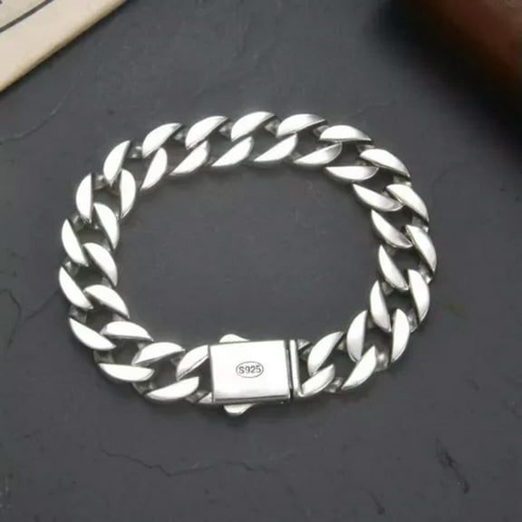 K-KED Pure S925 Sterling Silver Bracelet Men Women 13mm Curb Cuban Link Chain 7inchL-18cm/7inch-44-45g