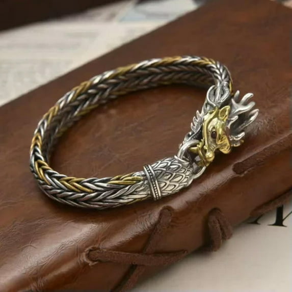 K-KED Pure S925 Sterling Silver Bracelet Men Women Dragon Head 9mm Wheat Link Chain -19cm/7.5inch-46=47g