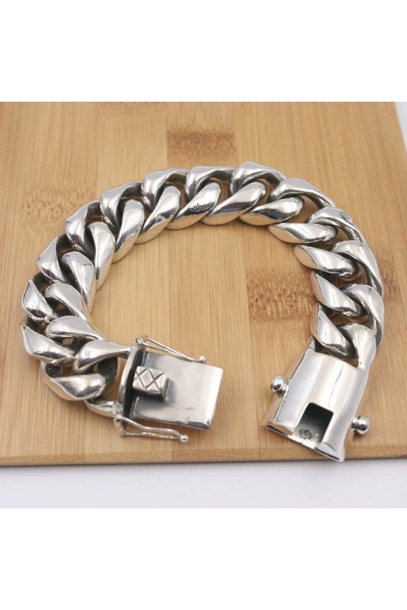 Pure S925 Sterling Silver Chain Men 20mm Miami Cuban Curb Link Bracelet 207g