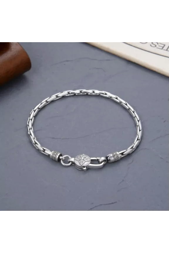 Pure S925 Sterling Silver Chain Men Women 3.5mm Thin Long Box Link Bracelet -20cm=7.87inch-16-17g